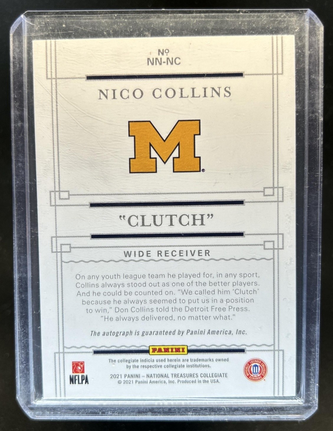 2021 National Treasures Collegiate Nico Collins Notable Nicknames RC Auto #/25 view 2