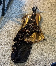 Curtain Call Dance Costume Contemporary Gold Black Child Large One Piece R408