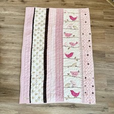 POTTERY BARN KIDS Penelope Birds Tweet Brown Pink Quilt Crib Baby Blanket 34x48  