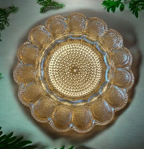 Vintage  Indiana Glass Crystal Hobnail Deviled Egg 11” Serving Plate CottageCore