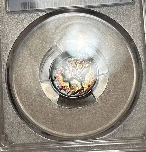 1942 S 10C Mercury Dime PCGS AU58 - Lovely Rainbow Toning