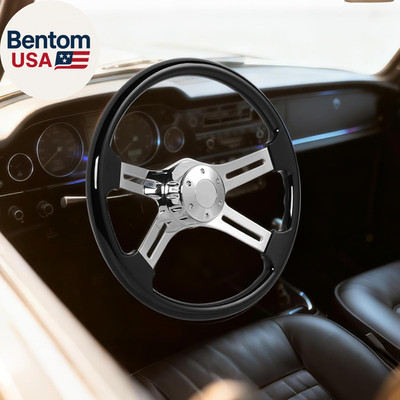 18 Inch Truck Steering Wheel,449Mm ABS Gloss Black,4 Chrome Spokes,5 Bolt Patter