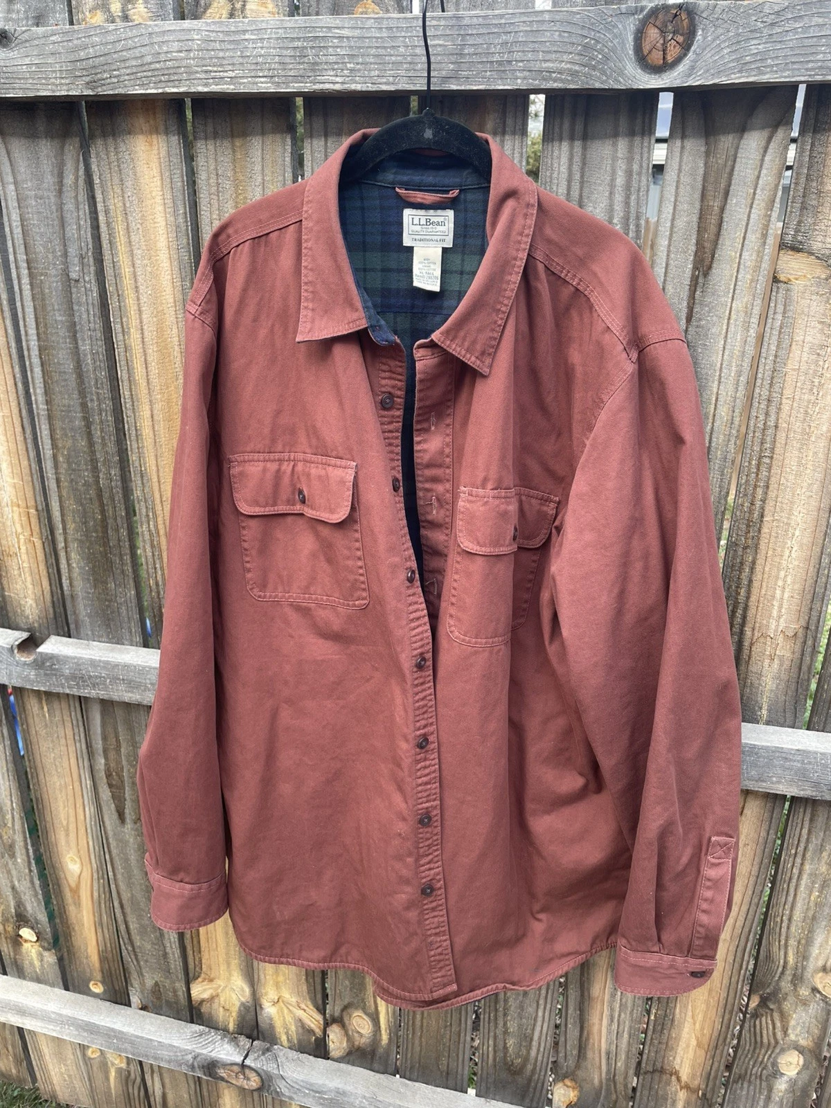 LL Bean Hurricane Shirt Mens XL Tall 100% Cotton Flannel Lined Shacket