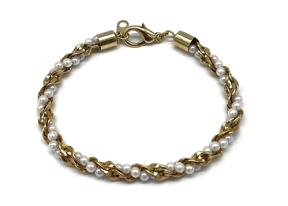 Modeschmuck Armband, Vergoldet, Perlen, Muster, 18 cm lang, 5 mm breit - Bild 2 von 3