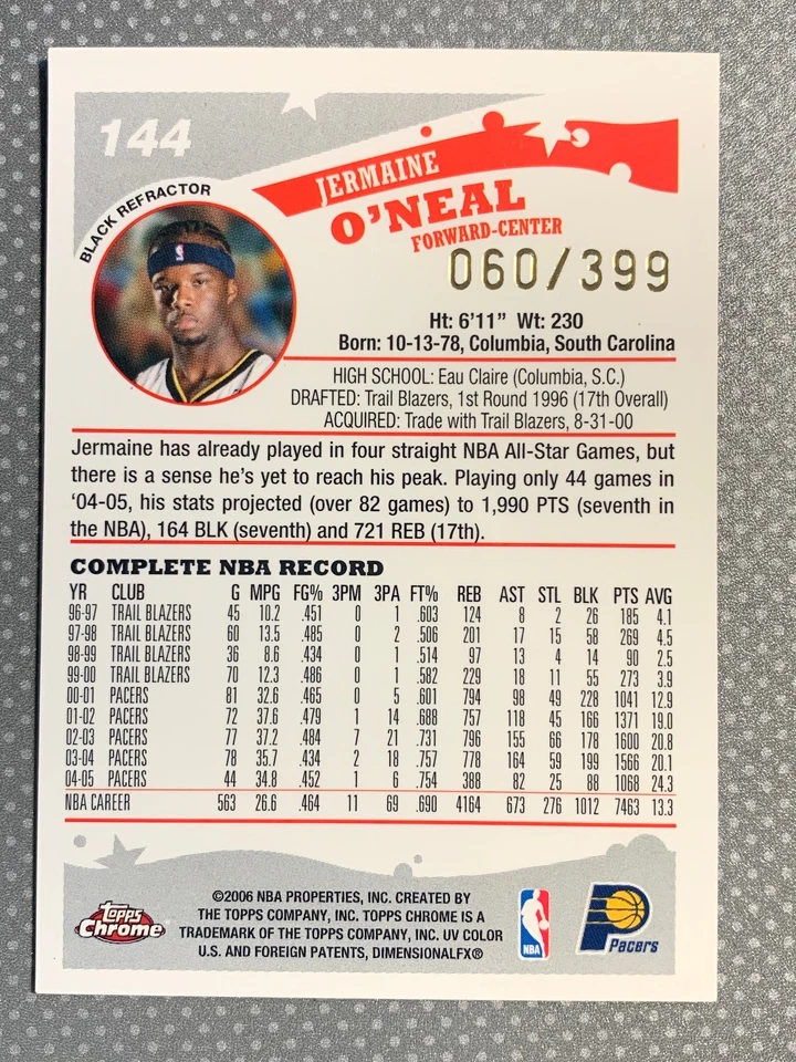 2005 Topps Chrome Black Refractor #144 Jermaine O'Neal /399 - Image 2 of 2