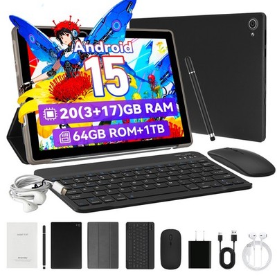 10.1 inch Android 15 Tablet 20GB RAM 64GB ROM WIFI Bluetooth with keyboard set