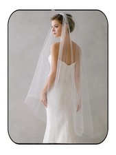 White Wedding Veil 1 Tier Fingertip Length Tulle With Comb 59W x 47L Inch