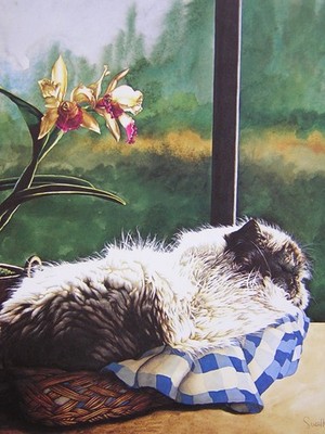 Sueellen Ross Well Bread Cat Kitty Signed Limited Edition Art Print 1980's New