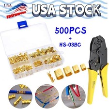 500Pcs U Shape Copper Crimp Connectors Non-Insulated Terminals Assortment Kit US
