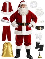 Santa Claus Costume for Men Santa Suit Adults 11pcs Mens Deluxe Professional ...