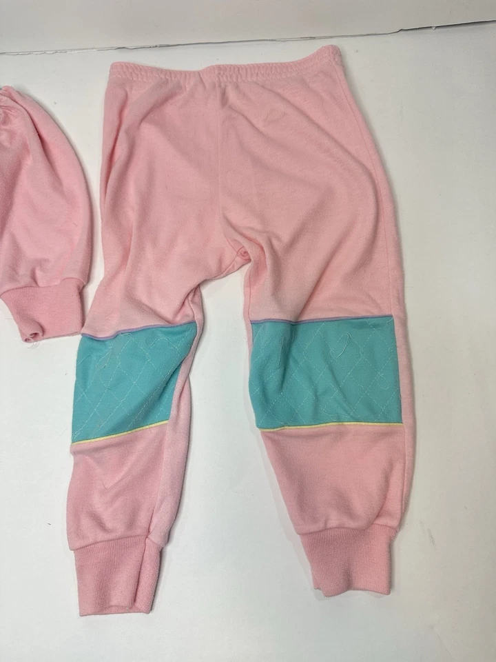 Vintage 80s Toddler Tracksuit Pink Teal IC MFG USA T2 - Image 4 of 4