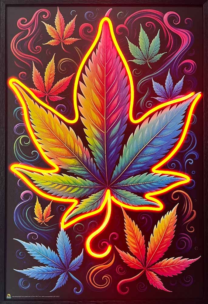 Herbal Cannabis Leaf Framed LED Neon Light Canvas Print -24