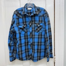 Wrangler Wrancher Western Pearl Snap Heavy Flannel Shirt Boy's XL Blue Black
