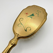 Vintage Vanity Hair Brush Gold Tone Art Deco Dancing Lady Holding Heart