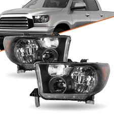 Halogen Black Amber Headlights for 2007-2013 Toyota Tundra&2008-17 Sequoia LH+RH