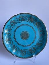 Vintage PARAGON Turquoise & Gold Gilded Salad/Cabinet Plate 8.5”D