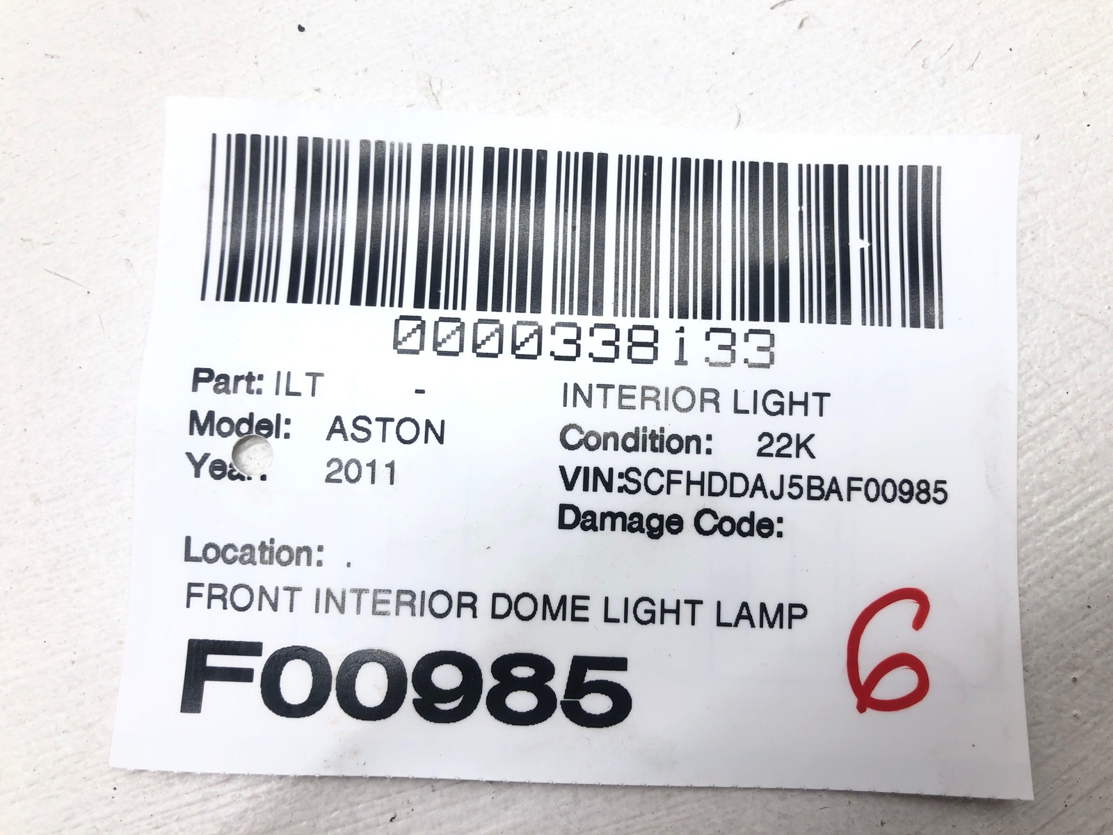 2010-2020 ASTON MARTIN RAPIDE FRONT INTERIOR DOME LIGHT LAMP 8D33519A70AD OEM