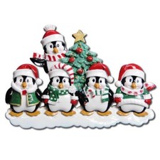 CUTE PENGUIN FAMILY OF 5 PERSONALIZED CHRISTMAS TREE ORNAMENT HOLIDAY KEEPSAKE