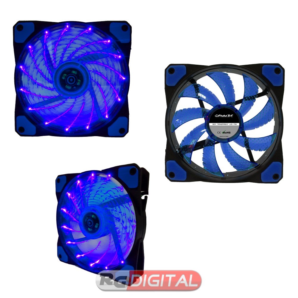 VENTOLA GAMMEC 12 CM 15 LED BLU FG15BL MOLEX 4PIN 3 PIN ANTIVIBRAZIONE 9 PALE 3D