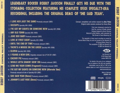 RODDY JACKSON - CENTRAL VALLEY FIREBALL NEW CD