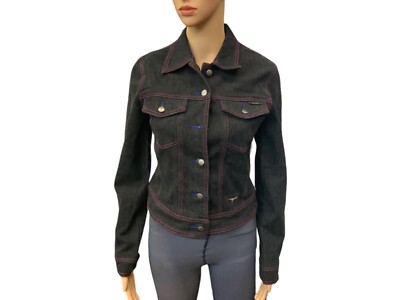 Sergio Valente Black Denim Pink Stitching Jacket Medium, Vintage