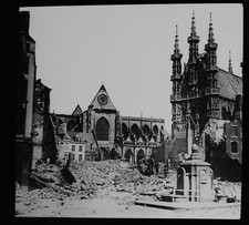 WW1 LOUVAIN RUINS OF CATHEDRAL OF ST PIERRE BELGIUM Magic Lantern Slide PHOTO
