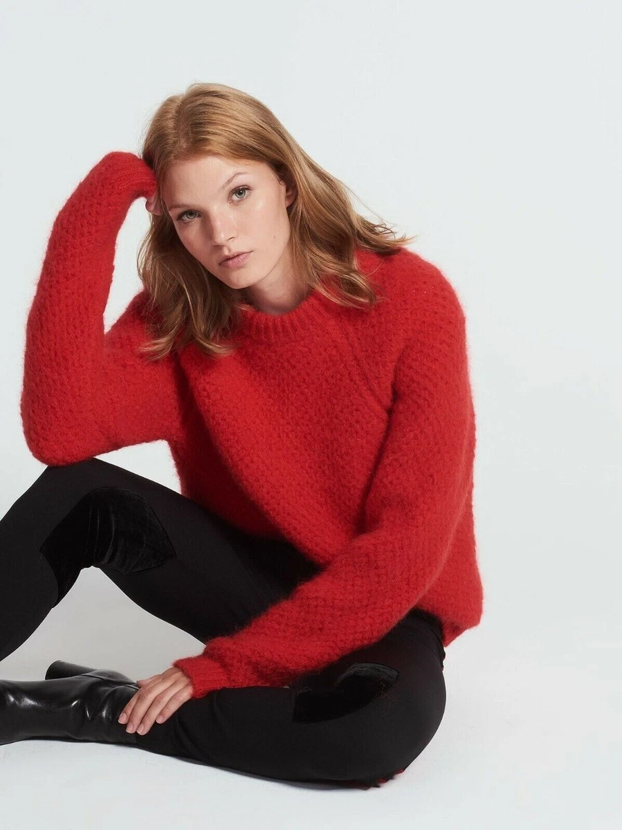 Women s Sandro Paris Judie Mohair Blend Knit Sweater Oversized Red size 1
