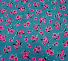 Tropic Gardens BTY Katya Rozz P B Textiles Hot Pink Hibiscus on Teal