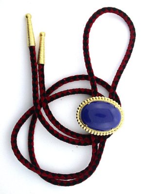Synthetic Lapis 30x22 Cabochon Cab Gemstone Gem Bolo Tie With Cord Tips EPBT91N 