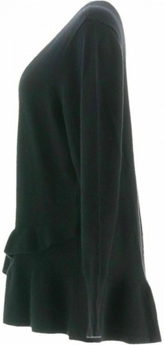 Isaac Mizrahi Live! 2-Ply Cashmere V-Neck Ruffle Peplum Sweater, Black, M - Picture 8 of 12