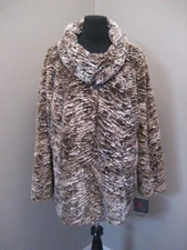 NWT! ADRIENNE LANDAU Browns Beige Soft Faux Fur 1/4 Zip Pullover Jacket Sz 3X