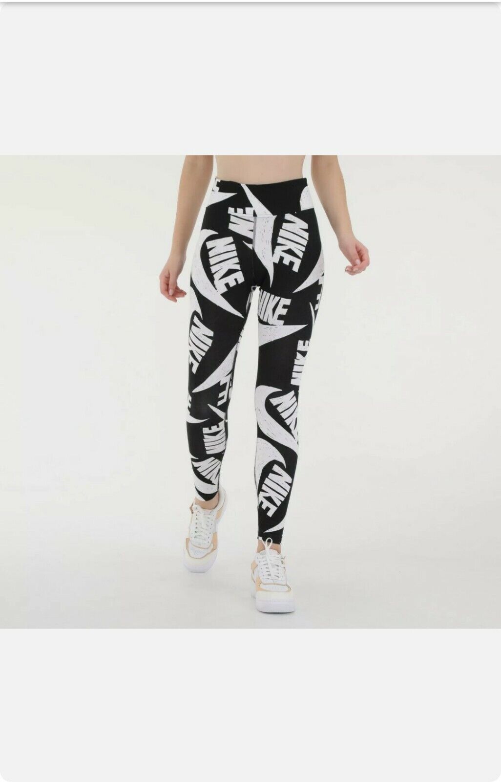 Nike Womens All Over Logo Print Leggings Cj2059-010 Black