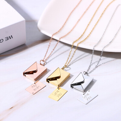 Envelope 'I Love You' Secret Message Necklace - Stainless Steel Engraved Locket Gift For Her, Him, Mom, Or Wife