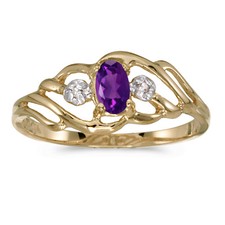 Ring 10 Karat Gelbgold ovaler Amethyst und Diamant