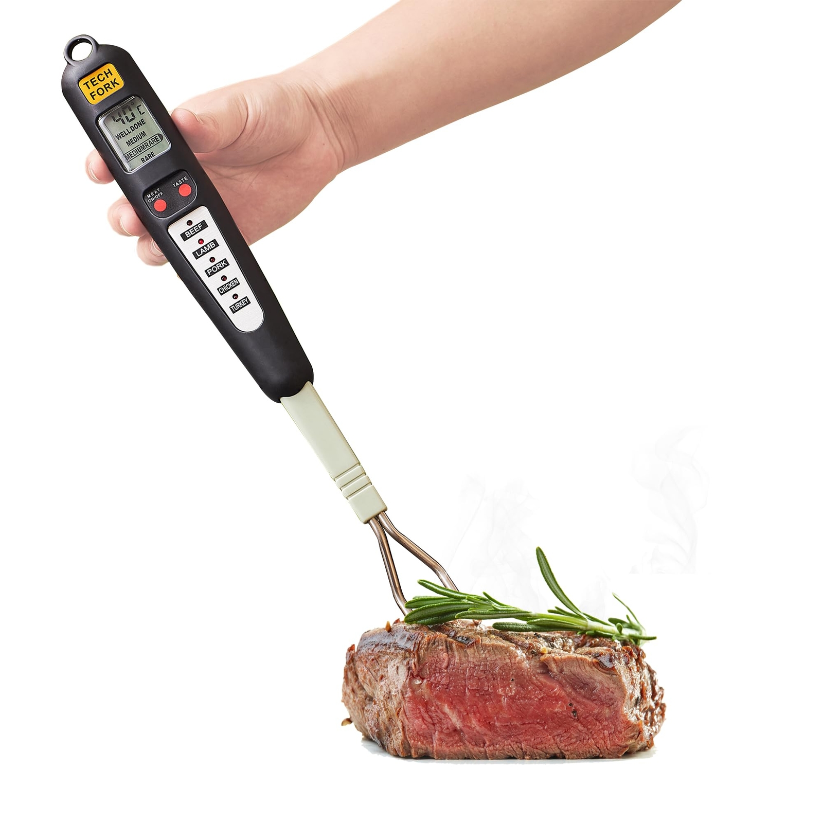 80-09 Digital Meat Instant Read Thermometer with LED Screen and Ready Alarm, ...