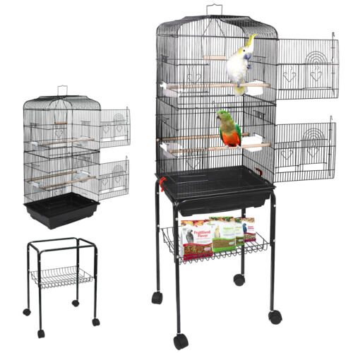 59'' Bird Cage Rolling Parakeet Finch Budgie Conure Lovebird House with Stand - Afbeelding 1 van 10