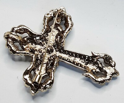 Broche Pendentif Croix Argentée Avec Cristaux - Style Haute Joaillerie - Occasion Très Bon état
