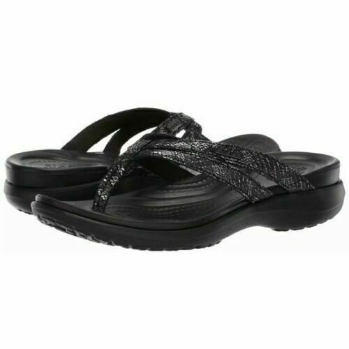 Crocs Women's Black Snake Print Capri Strappy Flip Flops Sandals Size US 10 for sale online | eBay