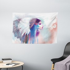Amerikanischer Ureinwohner Wandteppich Raucherfigur Wohnzimmer Dekorativ Wasc...