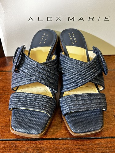 💙 Alex Marie Heels Womens Block Heel Sandals Fabric 6 Sz - 第 7/8 張圖片
