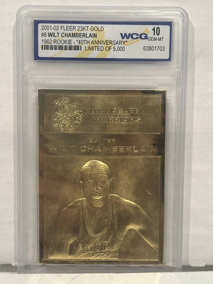 WCG 10 2001-02 Fleer 23KT Gold #8 Wilt Chamberlain 1962 Rookie 40th Ann Ltd 5000 Foto 2 de 4