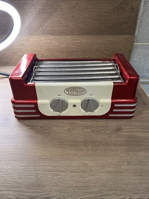 NOSTALGIA ELECTRICS HOT DOG ROLLER CLEAN GRILL MODEL RHD800 & BUN WARMER