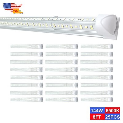 25 Pack T8 Linkable Led Shop Light Fixtures 144W 8Ft Led Tube Lights Bulbs 6500K