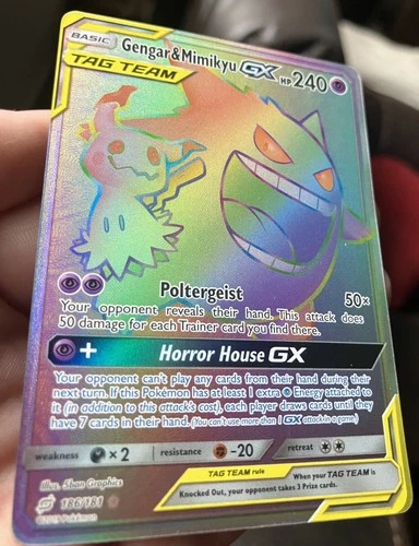 Pokemon Gengar & Mimikyu GX Rainbow Secret Rare 186/181 Team Up NM