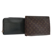 LOUIS VUITTON Monogram Taiga Clutch Bag 2 Set Green LV Auth ka2098