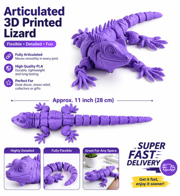   Articulated 3D Printed Lizard 11  Flexible Desk Toy High Detail PLA Purple