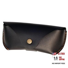 Leather Eyeglasses Case,Flexible Sunglasses Pouch Black W/ Wristlet Lanyard