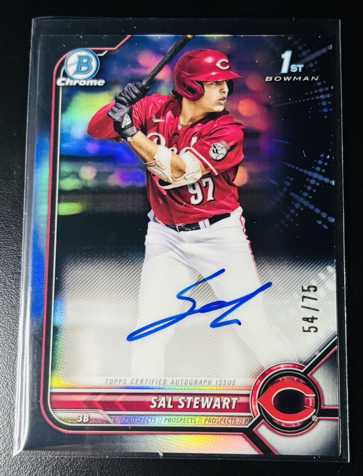 Sal Stewart 2022 Bowman Chrome 1st Autograph Auto Black Refractor /75 Reds