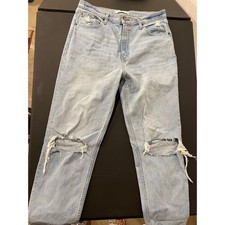 Abercrombie Fitch 90s Straight Ultra High Rise Light Wash Distressed Jeans Sz 31