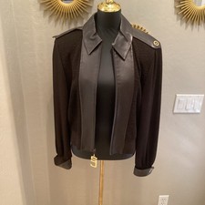 St John Collection Dark Brown Knit Jacket With Leather Accents Size L